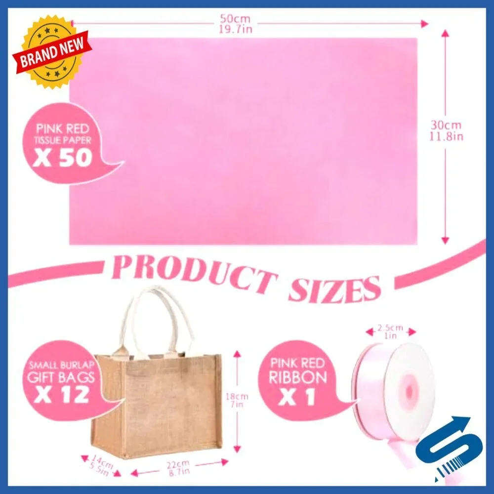 Reusable Jute Tote Bags Bulk Set with Tissue Paper Ribbons Party Decor